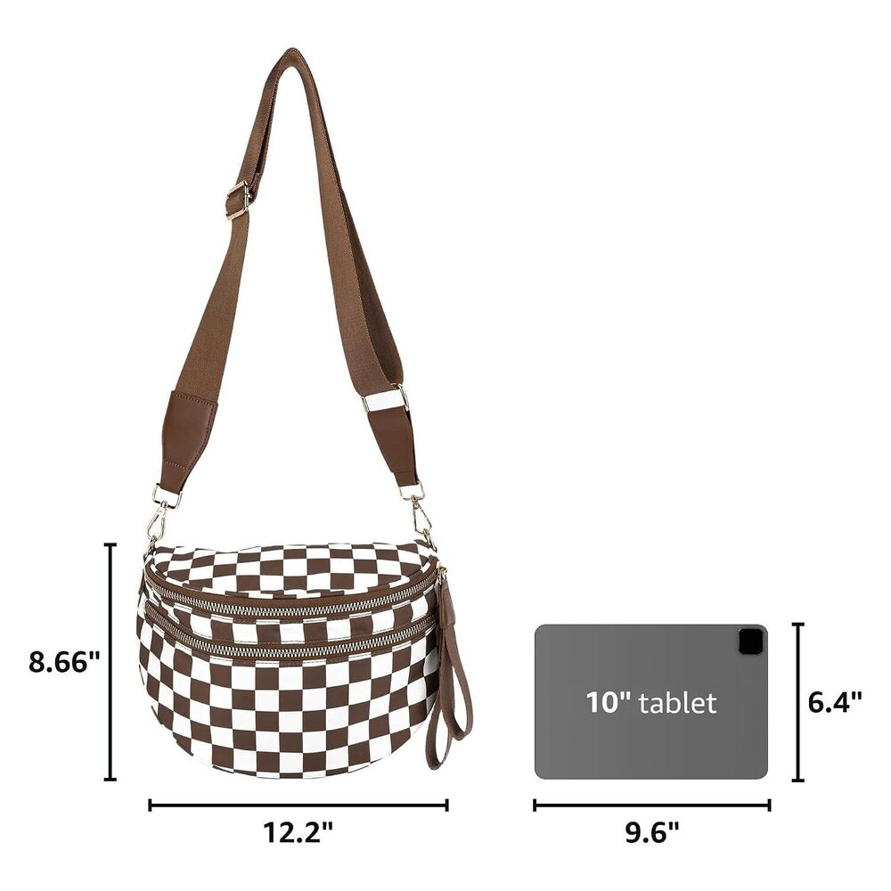 Checkered Crossbody Bum Bags for Women Nylon Checkered Purse Checkerboard Fanny - Picture 3 of 7